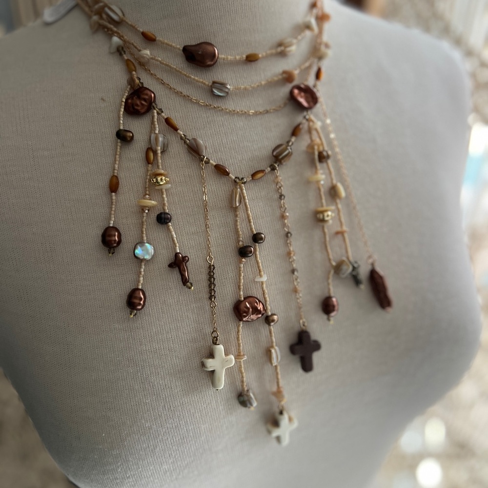 Ariana Ost Free People Something Beautiful Pearl Cross Bead Necklace SOLD OUT